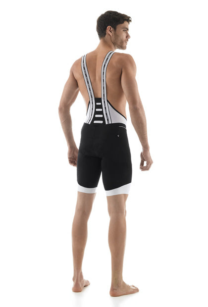 Santini BCool Bib Short – Black with white leg band