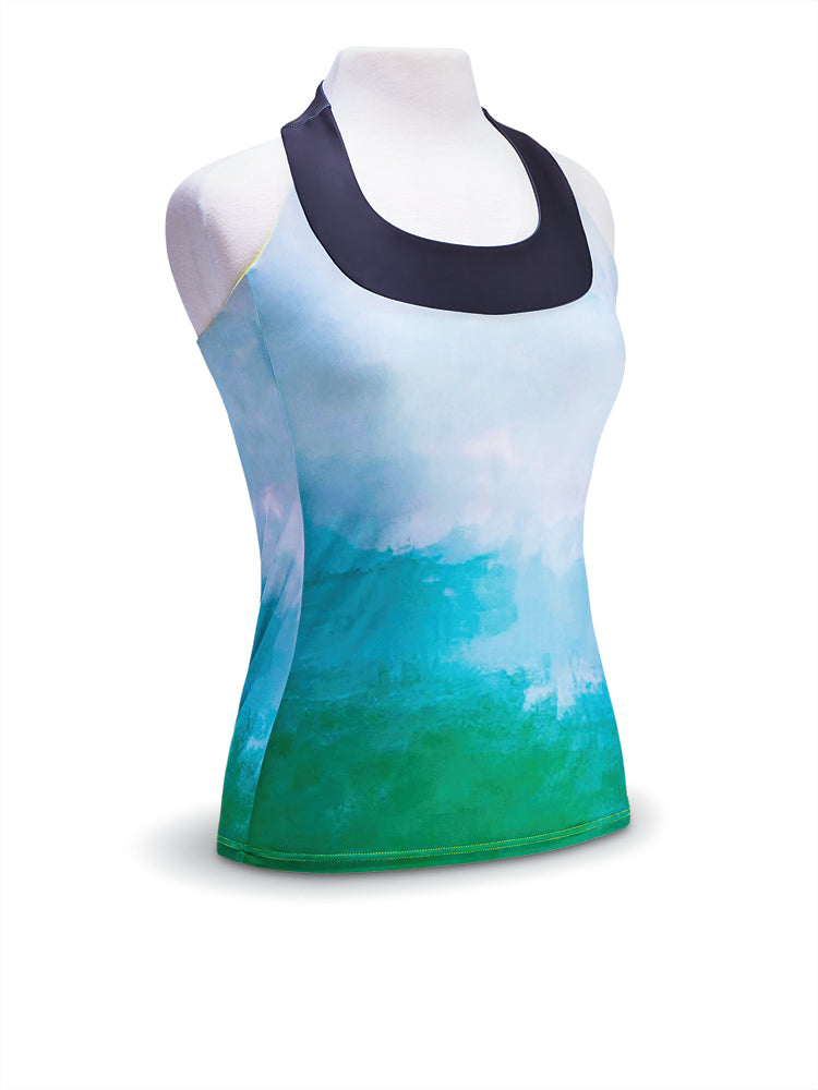 Moxie Cycling T-Back Jersey – Emerald/Aqua/Black Print