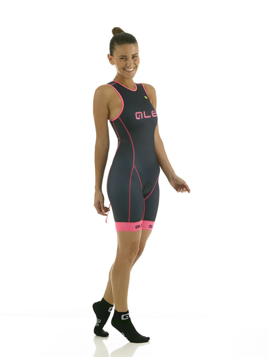 Ale Triathlon Cipro Women's Skinsuit - Back Zipper – Blk/Pink Fluo
